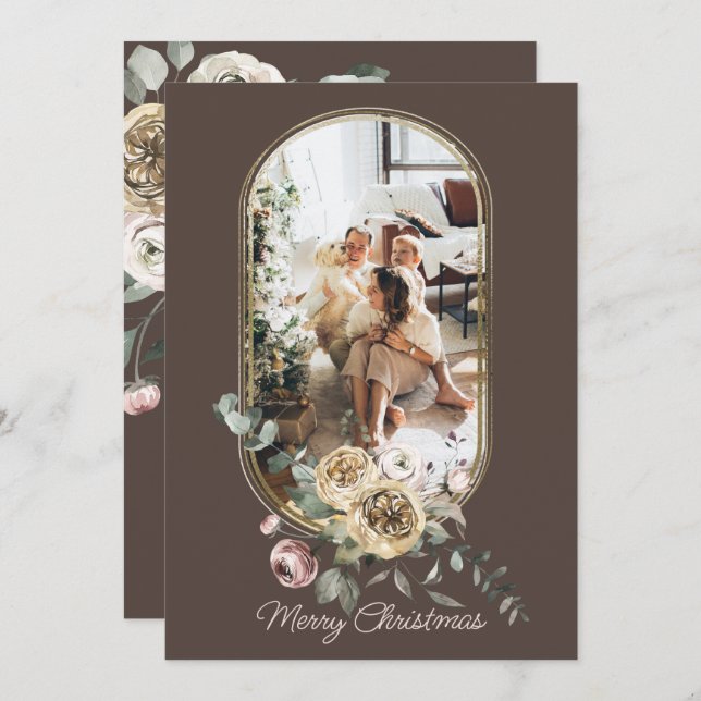 Floral Frame Christmas Holiday Photo Personalized (Front/Back)