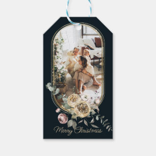 Floral Frame Christmas Holiday Photo Personalized Gift Tags