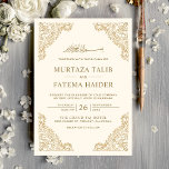 Floral Frame Cream and Gold Islamic Muslim Wedding Invitation<br><div class="desc">Invite your guests with this Islamic style wedding invitation featuring an intricate floral design and 'Bismillah' in Arabic calligraphy on a cream background. Simply add your event details on this easy-to-use template to make it a one-of-a-kind invitation. This invitation is fully customizable. All texts are editable and background colour can...</div>