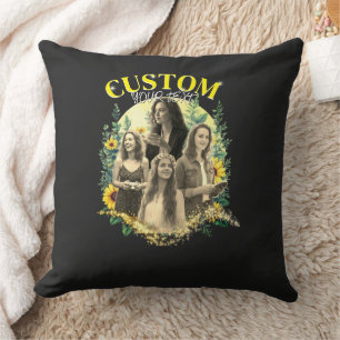 Floral Frame Custom Picture Throw Pillow