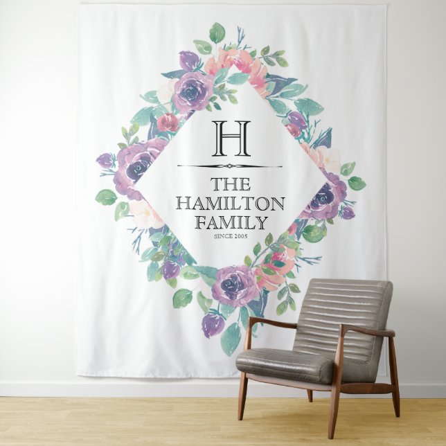 Floral Frame Customizable Family Template Tapestry (In Situ)