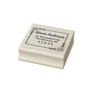 floral frame daisy leaves  rubber stamp
