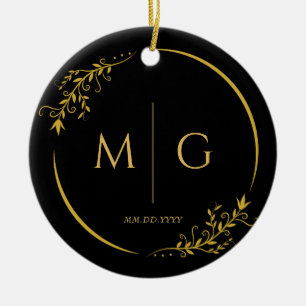 Floral Frame Elegant Personalized Monogram Ceramic Ornament