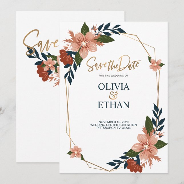 Floral Frame Elegant Wedding Invitation Template (Front/Back)