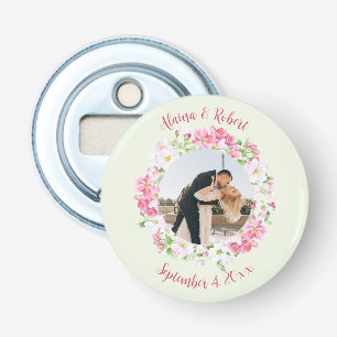 Floral Frame Favourite Photo with Personalized Tex Bottle Opener