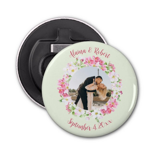 Floral Frame Favourite Photo with Personalized Tex Bottle Opener (Front)