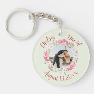 Floral Frame Favourite Photo with Personalized Tex Keychain