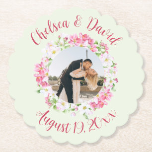 Floral Frame Favourite Photo with Personalized Tex Paper Coaster