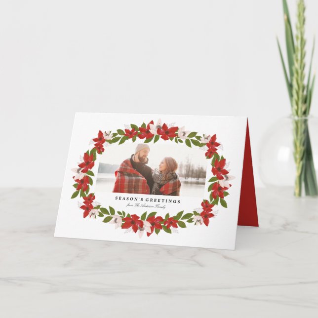 Floral Frame Folded Holiday Photo Greeting Card (Front)