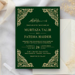 Floral Frame Green and Gold Islamic Muslim Wedding Invitation<br><div class="desc">Invite your guests with this Islamic style wedding invitation featuring an intricate floral design and 'Bismillah' in Arabic calligraphy on a green background. Simply add your event details on this easy-to-use template to make it a one-of-a-kind invitation. This invitation is fully customizable. All texts are editable and background colour can...</div>