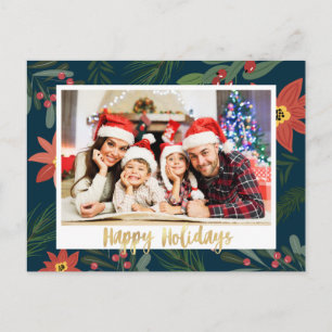 Floral frame happy holidays postcard