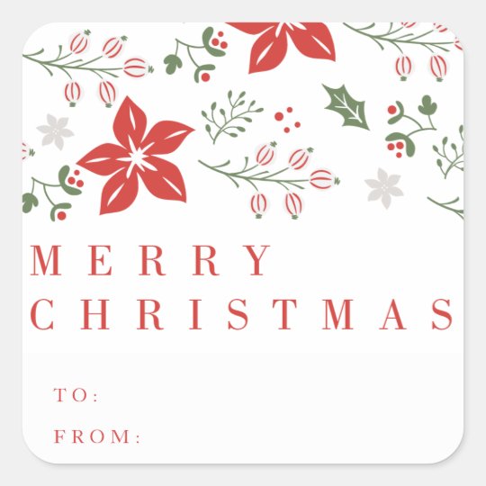 Floral Frame Holiday Gift Tag Sticker