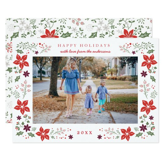 Floral Frame Holiday Photo Card in Navy