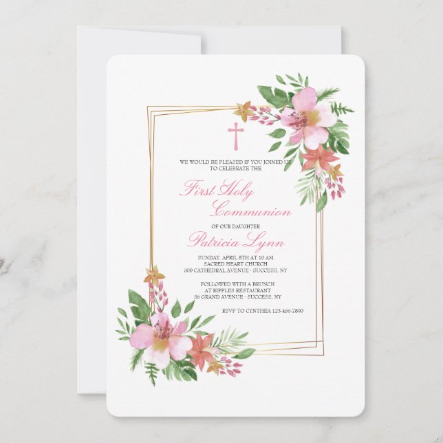 Floral Frame in Pink Invitation (Front)