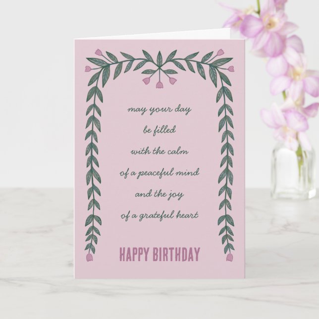 Floral Frame Inspirational Mindful Happy Birthday  Card (Orchid)