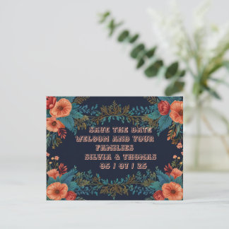 Floral Frame Orange Flowers Wedding Postcard