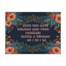 Floral Frame Orange Flowers Wedding Postcard