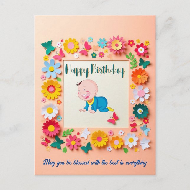 Floral Frame Personalized Birthday Card (Front)