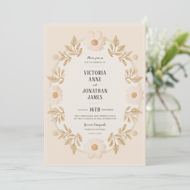 Floral Frame Photo Wedding Invitation (Standing Front)