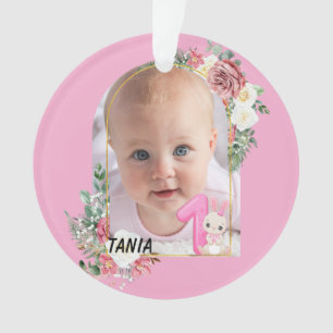 Floral Frame Pink Baby girl First christmas Ornament