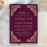 Floral Frame Plum and Gold Islamic Muslim Wedding Invitation<br><div class="desc">Invite your guests with this Islamic style wedding invitation featuring an intricate floral design and 'Bismillah' in Arabic calligraphy on a plum purple background. Simply add your event details on this easy-to-use template to make it a one-of-a-kind invitation. This invitation is fully customizable. All texts are editable and background colour...</div>