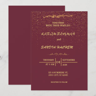 Floral Frame Plum and Gold Islamic Muslim Wedding  Invitation