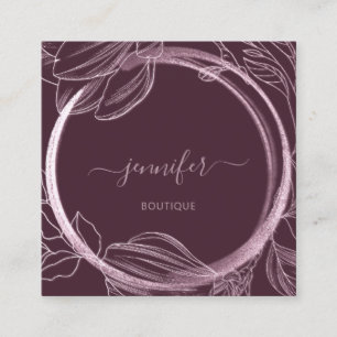 Floral Frame QR Code Logo Berry Marsala  Royal  Square Business Card