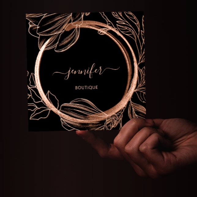 Floral Frame QR Code Logo Black Rose Royal  Square Business Card (Creator Uploaded)