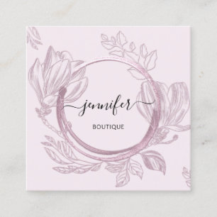Floral Frame QR Code Logo Garden Rose Pink Square Business Card