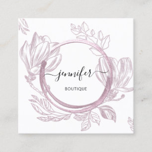 Floral Frame QR Code Logo Garden Rose White Square Business Card