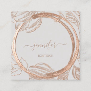 Floral Frame QR Code Logo Grey Rose Royal  Square Business Card