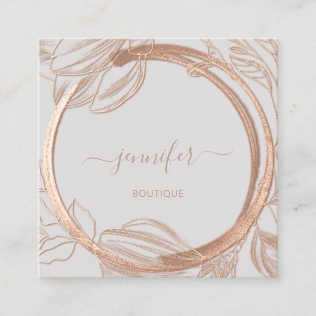 Floral Frame QR Code Logo Grey Rose Royal  Square Business Card (Front)