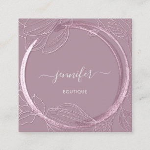 Floral Frame QR Code Logo Pink Rose Royal  Square Business Card