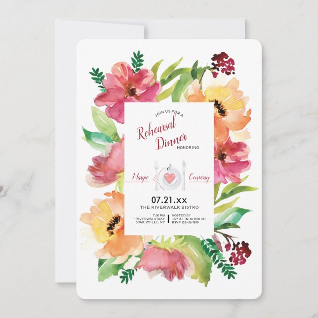 Floral Frame Rehearsal Dinner Invitation (Front)