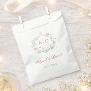 Floral Frame Religious Wedding Monograms Favour Bag