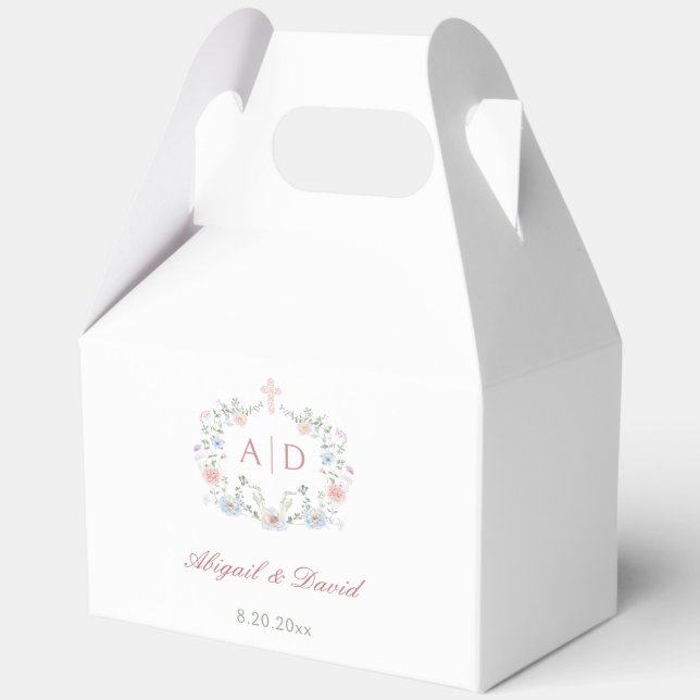 Floral Frame Religious Wedding Monograms Gable Favor Box (Front)