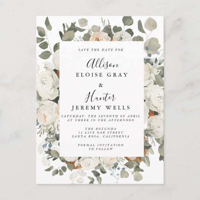 Floral Frame Save the Date Postcard (Front)