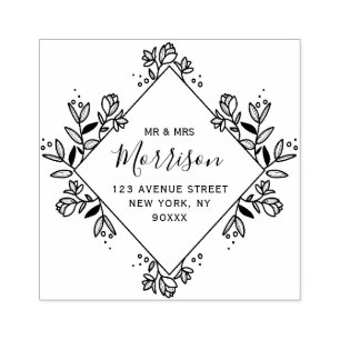 floral frame script address rubber stamp