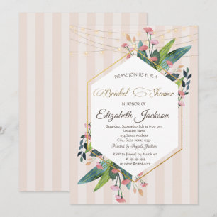Floral Frame Striped Bridal Shower Invitation
