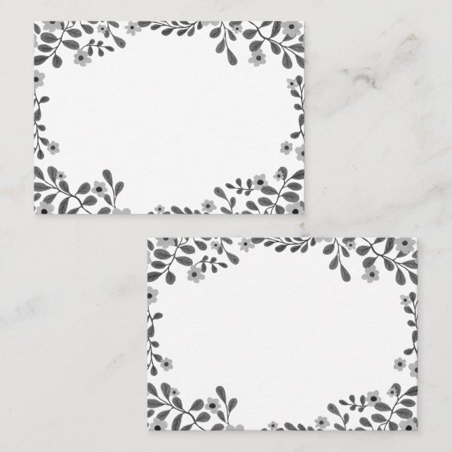Floral Frame Sweet Boho Flowers Custom B&W Place Card (Front/Back)