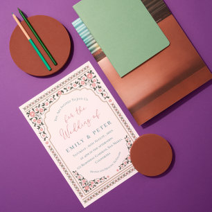 Floral Frame Vintage Oriental Border Wedding  Invitation