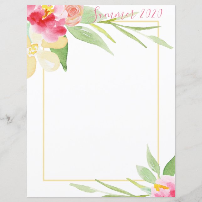 Floral Frame Watercolor Scrapbook Paper (Front)