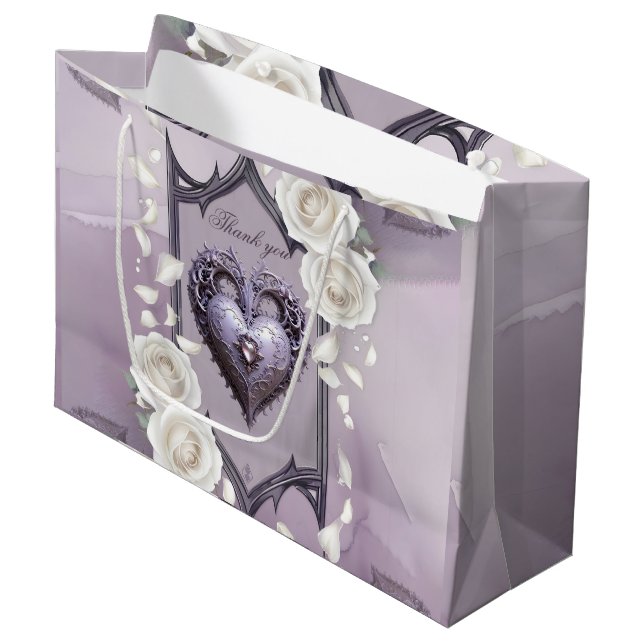 Floral frame with a heart and white roses  large gift bag (Front Angled)