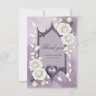 Floral frame with a heart and white roses  thank you card