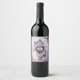 Floral frame with a heart and white roses  wine label