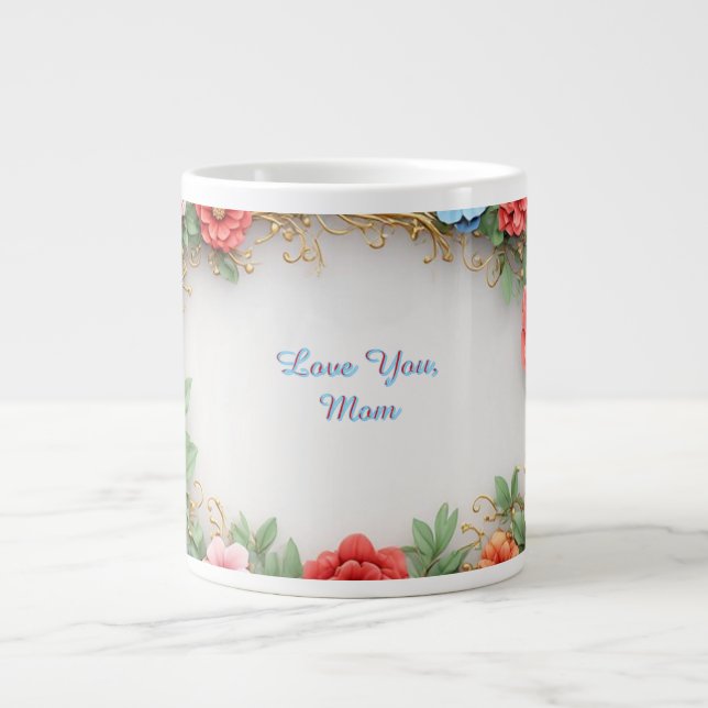 Floral Frame With Colourful Flowers Large Coffee Mug (Front)