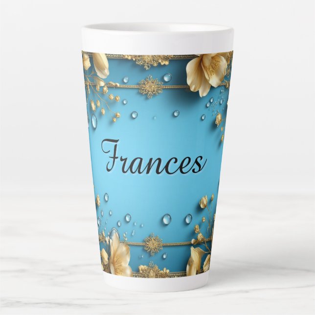 Floral Frame With Custom Name Latte Mug (Front)