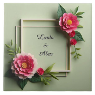 Floral Frame with Pink Flowers Tile