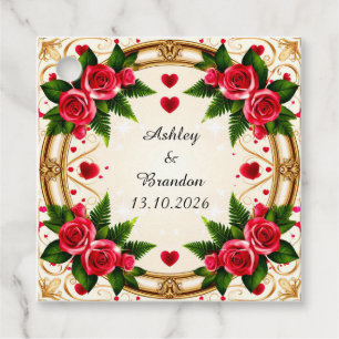 Floral Frame with Pink Roses Favour Tags