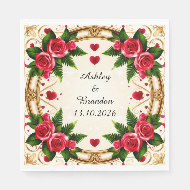 Floral Frame with Pink Roses Napkin (Front)